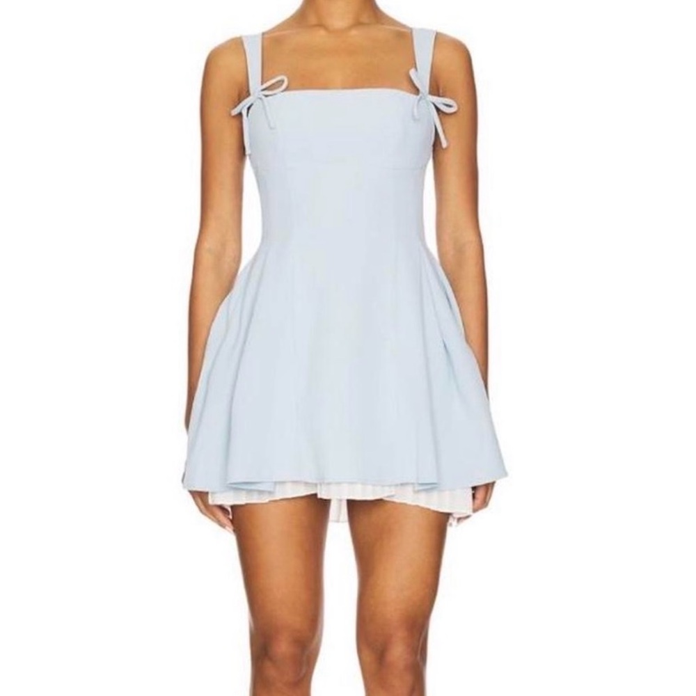 Elegant Light Blue Mini Dress with Bow Straps